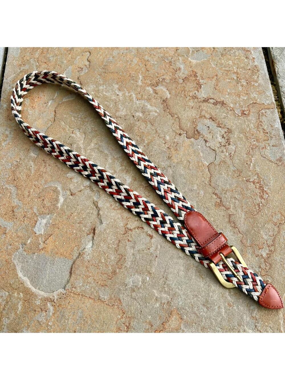 Y2K Fossil green/blue/tan/brown-red Leather Woven Belt